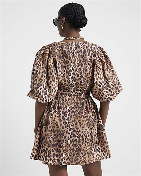 Leopard Print Smocked Mini Dress 